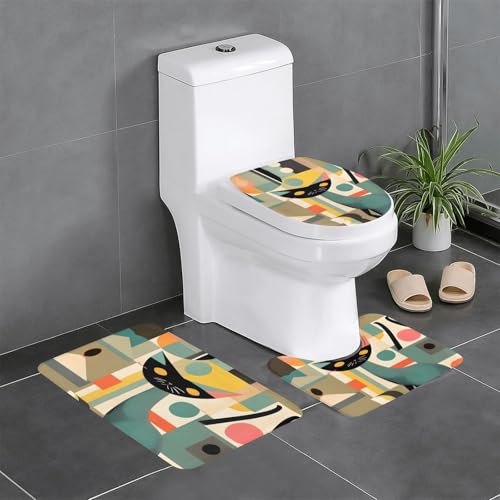 FKGKDF 3-teiliges Badezimmerteppich-Set mit modernem Katzendruck, ideal für Zuhause, Badezimmer und Ferienhäuser von FKGKDF