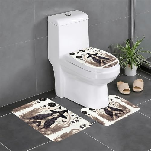 FKGKDF Magic Witch Witchcraft Bohemian Drawing Print 3-teiliges Badezimmerteppich-Set, gut für Zuhause, Badezimmer und Ferienhäuser von FKGKDF