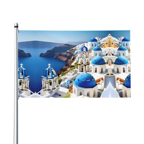 Griechische Insel mit Meerblick-Druck, Outdoor-Flagge, für Terrasse, Rasen, Party-Dekoration, zeigen Sie stolz Ihren Stil von FKGKDF