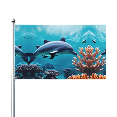 Schöne Unterwasserwelt Delfine Korallendruck Outdoor-Flagge für Terrasse, Rasen, Party-Dekoration, zeigen Sie stolz Ihren Stil Schöne Unterwasserwelt Delfine Korallendruck Outdoor-Flagge für Terrasse, Rasen, Party-Dekoration, zeigen Sie stolz Ihren Stil von FKGKDF