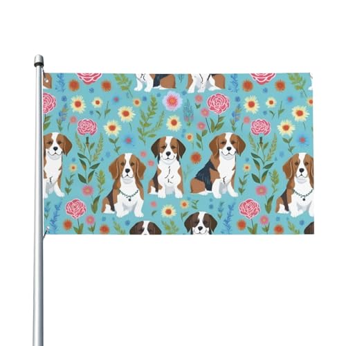 Süße Basset Hound-Flagge mit Blumenmuster, für Terrasse, Rasen, Party-Dekoration, zeigen Sie stolz Ihren Stil von FKGKDF