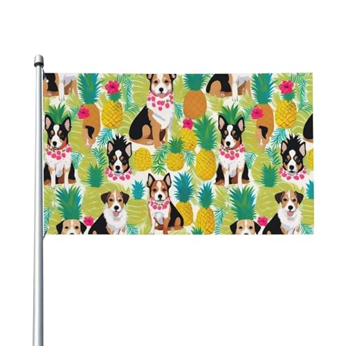 Tropische Blume und Corgi-Druck, Outdoor-Flagge, für Terrasse, Rasen, Party-Dekoration, zeigen Sie stolz Ihren Stil von FKGKDF