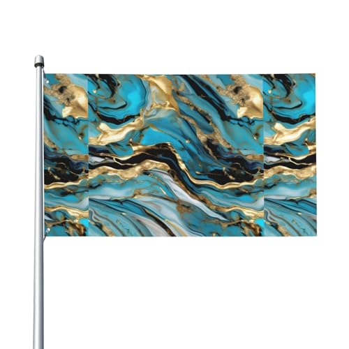 Türkis-Blau-Gold-Marmor-Druck, Outdoor-Flagge, für Terrasse, Rasen, Party-Dekoration, zeigen Sie stolz Ihren Stil von FKGKDF