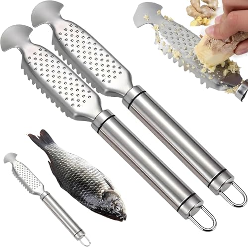 23 cm Edelstahl-Fischschuppenentferner + Ingwerreibe | Geeignet für Küche, Restaurant und Camping (2er-Pack) von FKGQWZETK