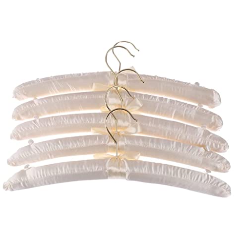 FKJLUN 5 Stück 38 cm Satin-gepolsterte Kleiderhaken, beige/weiße Satin-gepolsterte Kleiderbügel Kleiderbügel mit goldenem Haken, 15" von FKJLUN