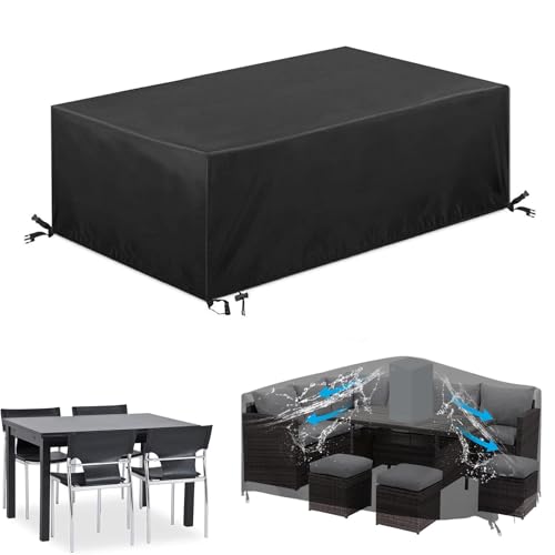 FKKJPJ Gartenmöbel Abdeckung wasserdichte,150x135x60cm Rechteckig Tischabdeckung Gartenmöbel 420D Oxford Abdeckhauben & Hüllen mit Windfest Klipse für Sitzgruppe Gartentische Terrassenmöbel von FKKJPJ