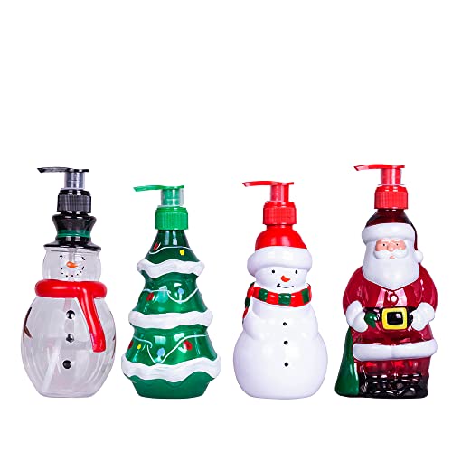 Weihnachtsseifen- und Lotionspender-Set, Shampoo-Spender, Weihnachtsdekoration für Küche, Bad, nachfüllbarer Handseifenspender mit Pumpe, dekorative Flaschen, 11 Flüssigkeiten, 17,8 cm hoch, 4 Stück von FKKsparkler