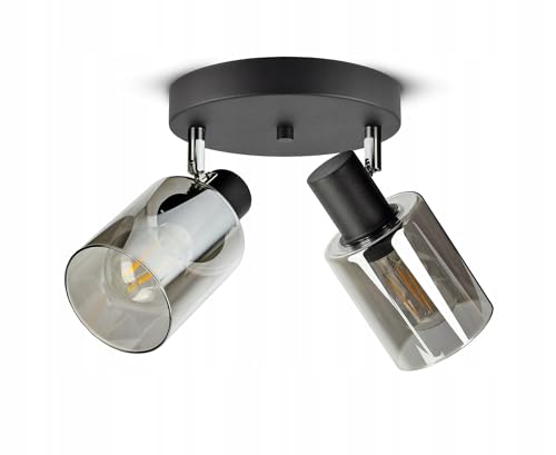 FKL DESIGN Home Deco Deckenlampe Deckenleuchte| Schwarz | 2-flammig | Lampe 2x E27 | 230V | Retro Design | 535 Chrome Glas Wohnzimmerlampe, 535-DRP2 von FKL DESIGN Home Deco
