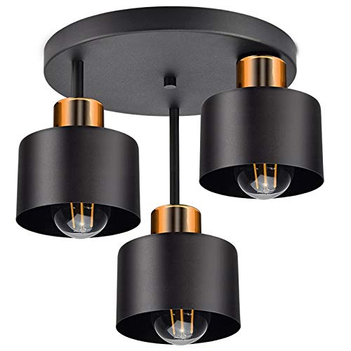 Deckenlampe Deckenleuchte| Schwarz Kupfer | 3-flammig | Lampe 3 x E27 | 230V | Retro Design | 382-e3 Skandi (Schwarz, Kupfer) von FKL DESIGN Home Deco