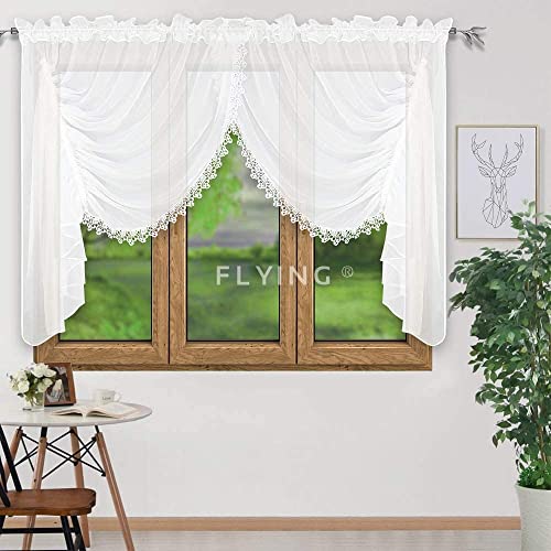 FKL DESIGN Home Deco Gardinen Fertiggardine Fenstergardine küchengardinen modern Gardine aus Voile mit Gipüre Faltenband Kräuselband Store kurz Lang Modern Weiß 250x400 cm LB-11-A (150 x 300 cm) von FKL DESIGN Home Deco