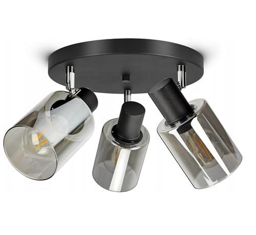FKL DESIGN Home Deco Deckenlampe Deckenleuchte Schwarz 3-flammig E27 Glas Lampenshirm Lampe aus Serie N535 (DRP3) von FKL DESIGN Home Deco