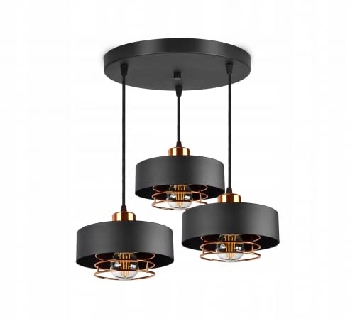 FKL DESIGN Home Deco Deckenlampe Pendellampe Hängelampe Wandlampe Leuchte Pendelleuchte Schwarz Weiß Kupfer Lampe aus Serie 754K (Schwarz, Hängelampe 754K-EZ3) von FKL DESIGN Home Deco