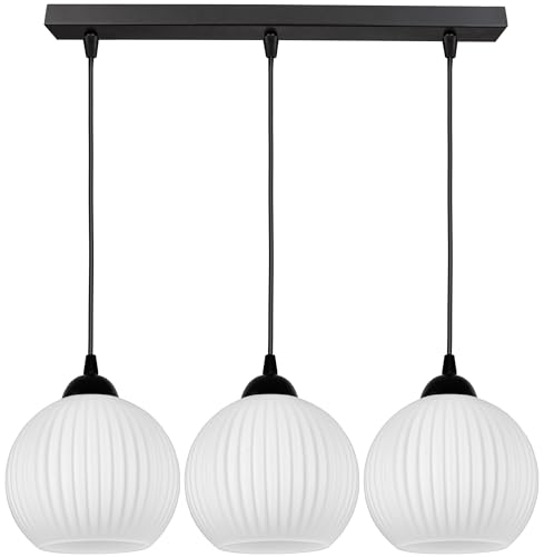 FKL DESIGN Home Deco Deckenlampe Deckenleuchte Schwarz-Weiß 3-flammig E27 Weiß Glas Lampenshirm Lampe aus Serie N899 (BZ3) von FKL DESIGN Home Deco