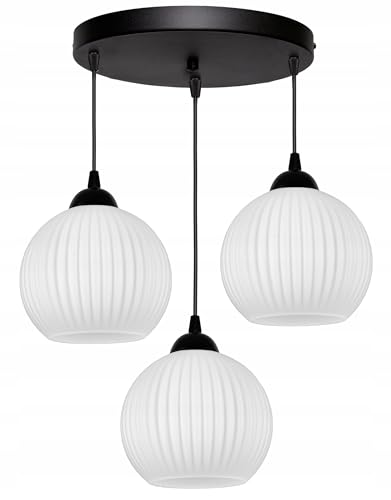 FKL DESIGN Home Deco Deckenlampe Deckenleuchte Schwarz-Weiß 3-flammig E27 Weiß Glas Lampenshirm Lampe aus Serie N899 (ER3) von FKL DESIGN Home Deco