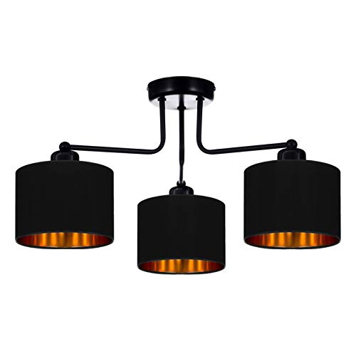 Home Deco Deckenlampe Schwarz Lampe Leuchte aus Velours Vintage Modern E27 Designerlauchte 3-flammig N230-E3 von FKL DESIGN Home Deco