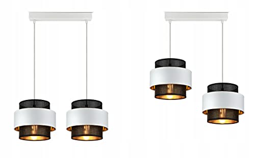 FKL DESIGN Home Deco – Doppellampe Pendelleuchte Esstisch – Hängeleuchten & Pendelleuchten – Deckenlampe Hängend - Wohnzimmer - Küchenlampe - Beleuchtung Weiß Gelb - (Farbe schwarz - silber) von FKL DESIGN Home Deco