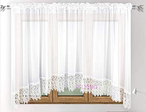 FKL DESIGN Home Deco Fertiggardine Fenstergardine Gardine mit Faltenband Kräuselband Smokband Gipüre Store180x400 cm LB-35wb von FKL DESIGN Home Deco