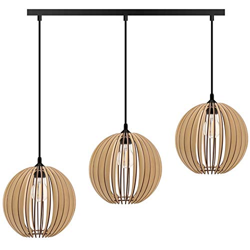 FKL DESIGN Home Deco Hängelampe Deckenlampe Pendelleuchte aus Holz verschiedene Varianten Fassung E27 Retro Vintage Holzlampe Leuchte Beleuchtung aus Serie VD (Hängelampe VD-BZ3J) von FKL DESIGN Home Deco