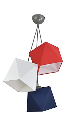 FKL DESIGN Home Deco Hängelampe Kinderlampe für Kinderzimmer schöne Hängeleuchte Metall verschiedene Varianten 299-H3 (Rot-Weiß-Dunkelblau) von FKL DESIGN Home Deco