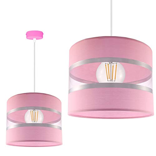 FKL DESIGN Home Deco Hängelampe Kinderlampe für Kinderzimmer schöne Hängeleuchte Metall verschiedene Varianten ABK1L (Lampenschirm: Rosa, Gestell: Rosa) von FKL DESIGN Home Deco