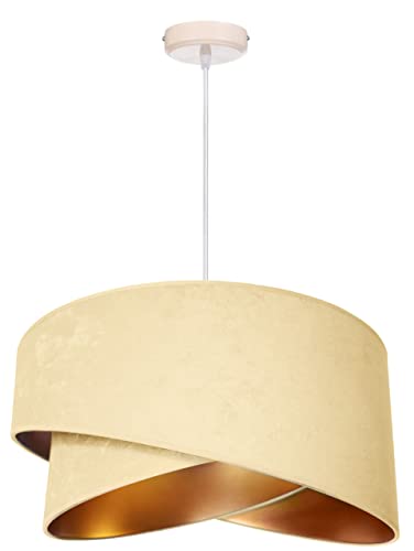 FKL DESIGN Home Deco – Hängelampe Pendellampe Lampenschirm aus Velours Ecru Esszimmerlampe, Wohnzimmer, Küchenlampe aus Serie N131 (N131-E) von FKL DESIGN Home Deco