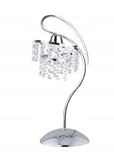 FKL DESIGN Home Deco Moderne Kristall Tischlampe E27 für Wohnzimmer mit Chrom Metall 1-Flammig Lampenschirm Rund verchromte Tischleuchte für Korridor Foyer Treppenraum Schlafzimmer von FKL DESIGN Home Deco