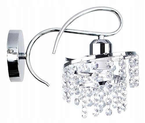 FKL DESIGN Home Deco Moderne Kristall Wandlampe E27 für Wohnzimmer mit Chrom Metall 1-Flammig Lampenschirm Rund verchromte Wandleuchte für Korridor Foyer Treppenraum Schlafzimmer von FKL DESIGN Home Deco