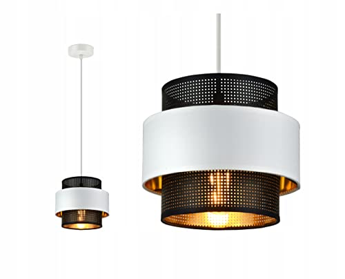 FKL DESIGN Home Deco – Pendelleuchte Esstisch – Hängeleuchten & Pendelleuchten – Deckenlampe Hängend - Wohnzimmer - Küchenlampe - Beleuchtung Weiß Gelb - (Farbe schwarz - silber), Serie 960 von FKL DESIGN Home Deco