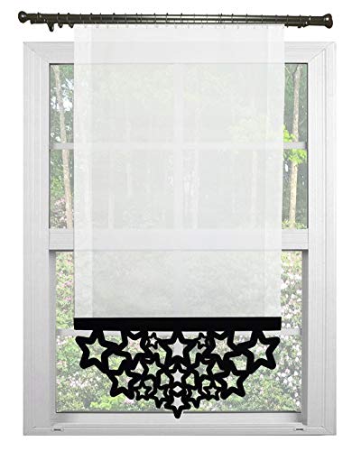FKL DESIGN Home Deco Schöne Fertiggardine Balkongardine aus Voile Vorhang Panel Weiß Schwarz Kurz Lang AG47 (Muster 4, 60 x 130 cm) von FKL DESIGN Home Deco