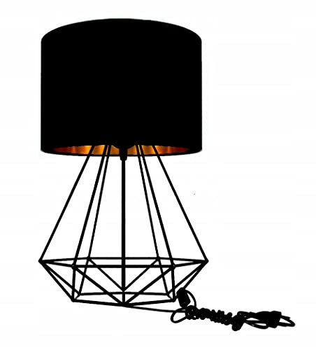 Home Deco Tischlampe Schwarz-Gold Lampe Leuchte aus Velours Vintage Modern E27 Designerlauchte 1-flammig N230-N1 von FKL DESIGN Home Deco