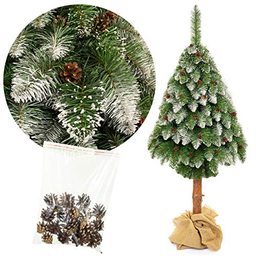 FKL DESIGN Home Deco Weihnachtsbaum Künstlich Christbaum - mit Zapfen Baumstamm aus Echten Holz - Weihnachtsdeko - Dekoration Weihnachten - Grün mit Schnee Effekt, Höhe 180 cm von FKL DESIGN Home Deco