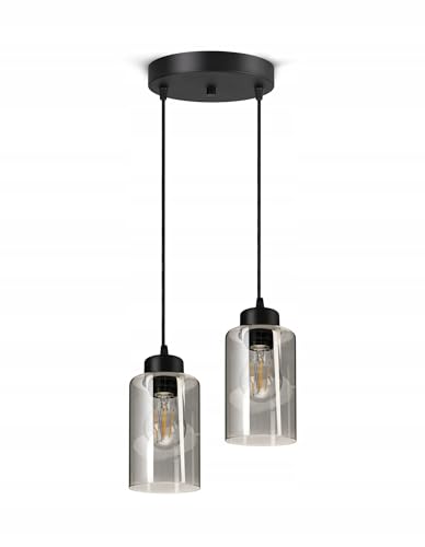 Hangelampe Deckenleuchte| Schwarz | 2-flammig | Lampe 2 x E27 | 230V | Retro Design | 535 Chrome Glas Wohnzimmerlampe von FKL DESIGN Home Deco