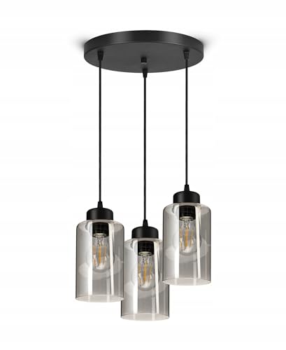Hangelampe Deckenleuchte| Schwarz | 3-flammig | Lampe 3 x E27 | 230V | Retro Design | 535 Chrome Glas Wohnzimmerlampe von FKL DESIGN Home Deco