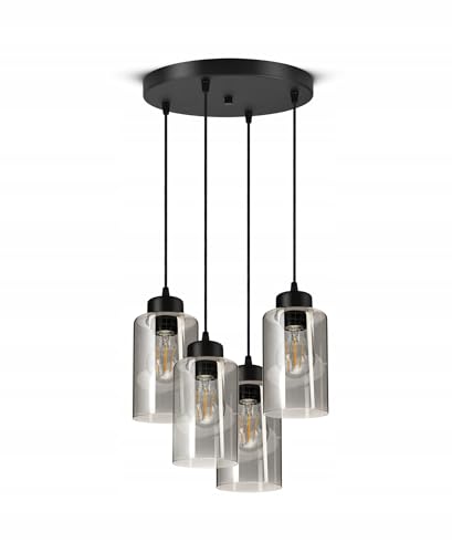 Hangelampe Deckenleuchte| Schwarz | 4-flammig | Lampe 4 x E27 | 230V | Retro Design | 535 Chrome Glas Wohnzimmerlampe von FKL DESIGN Home Deco