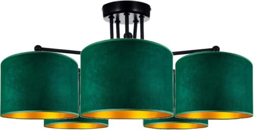 Home Deco Deckenlampe Grün Lampe Leuchte aus Velours Vintage Modern E27 Designerlauchte 5-flammig N230-E5 von FKL DESIGN Home Deco