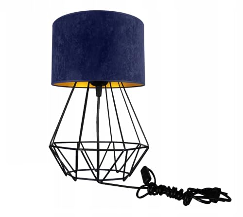 Home Deco Tischlampe Dunkelblau Lampe Leuchte aus Velours Vintage Modern E27 Designerlauchte 1-flammig N230-N1 von FKL DESIGN Home Deco