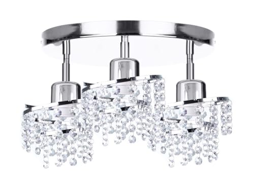 Moderne Kristall Deckenleuchte E27 Flur Hängelampe mit Chrom Metall 3-Flammig Lampenschirm Rund Kronleuchter verchromte Pendellampe Flurlampe für Korridor Foyer Treppenraum Umkleideraum von FKL DESIGN Home Deco
