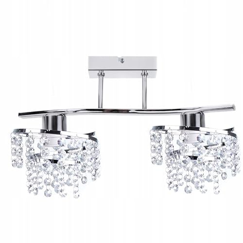 Moderne Kristall Deckenleuchte E27 Flur Lampe mit Chrom Metall 2-Flammig Lampenschirm Rund Kronleuchter verchromte Deckenlampe Flurlampe für Korridor Foyer Treppenraum Umkleideraum Balkon von FKL DESIGN Home Deco