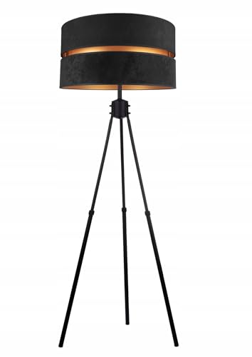 Stehlampe Wohnzimmer Schwarz-Gold Stehleuchte Standleuchte mit Dreibeinstativ Design Modern E27 Fassung Leselampe Max. 60W Wohnzimmerlampe Bettlampe von FKL DESIGN Home Deco
