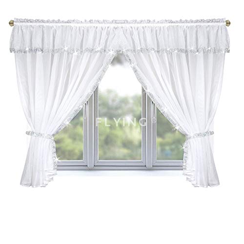 TOP Fertig-Gardine aus Voile NEU Top Design Set Gardinen mit Kräuselband Gardine küche Weiss kurz Schöne Küche-Gardine mit Kräuselband LB-237 von FKL DESIGN Home Deco