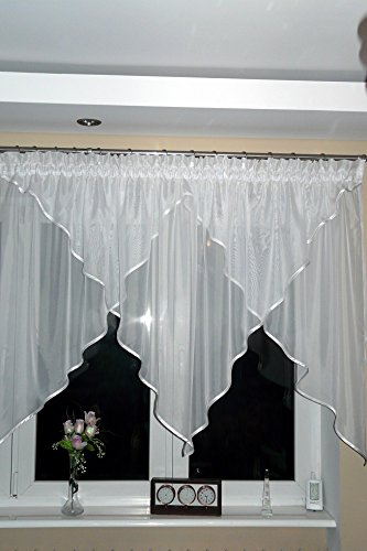 TOP Fertig-Gardine aus Voile NEU Top Design Set Schöne Küche-Gardine mit Kräuselband AG15-B Modern (Besatz Braun) von FKL DESIGN Home Deco