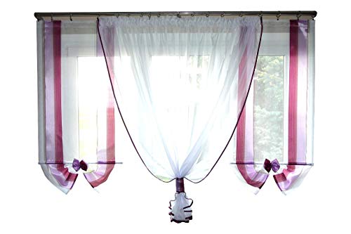 TOP Fertig-Gardine aus Voile NEU Top Design Set Schöne Küche-Gardine mit Kräuselband AG26 Modern (C Violett) von FKL DESIGN Home Deco