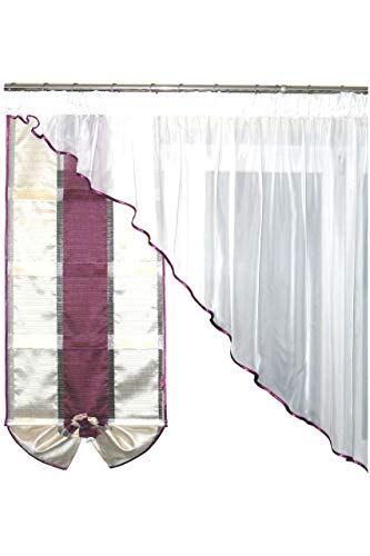 TOP Fertig-Gardine aus Voile NEU Top Design Set Schöne Küche-Gardine mit Kräuselband AG27 Modern (Violett) von FKL DESIGN Home Deco