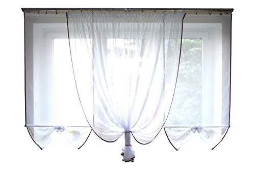 TOP Fertig-Gardine aus Voile NEU Top Design Set Schöne Küche-Gardine mit Kräuselband AG28 Modern (Violett) von FKL DESIGN Home Deco