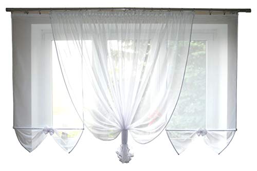 TOP Fertig-Gardine aus Voile NEU Top Design Set Schöne Küche-Gardine mit Kräuselband AG28 Modern (Weiß) von FKL DESIGN Home Deco