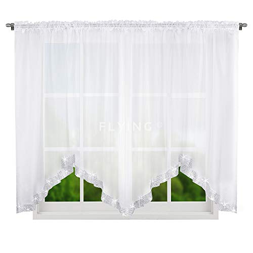 TOP Fertig-Gardine aus Voile NEU Top Design Set Schöne Küche-Gardine mit Kräuselband und Zirkonia 150 x 400 cm LB-251 von FKL DESIGN Home Deco