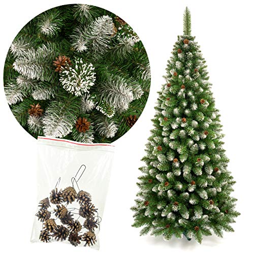 FKL DESIGN Home Deco Weihnachtsbaum Künstlich Christbaum - Tannenbaum mit Ständer und Zapfen - Weihnachtsdeko Weihnachten - Dekoration mit Schnee Efekt - Weiß-Grün, Höhe 120 cm von FKL DESIGN Home Deco