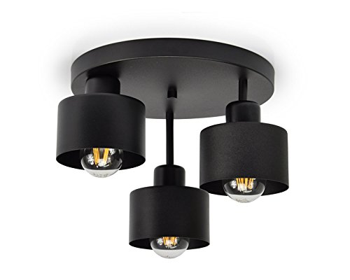 Deckenlampe Deckenleuchte Schwarz 3-flammig Lampe 3 x E27 230V Retro Design |382-e3 Skandi (Schwarz) von FKL DESIGN Home Deco
