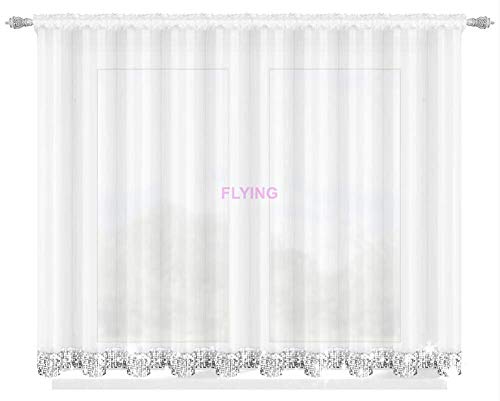 FKL DESIGN Home Deco Fertiggardine Fenstergardine Gardine aus Voile mit Gipüre Faltenband Kräuselband Store Lang Modern Weiß LB-184 (160 x 400 cm) von FKL DESIGN Home Deco