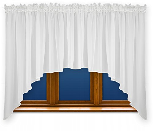 FKL DESIGN Home Deco Schöne Fertiggardine Fenstergardine Gardinen mit Kräuselband Gardine aus Voile mit Faltenband Kräuselband Store Bogen Kurz Modern Weiß 150x300 cm LB-163 von FKL DESIGN Home Deco